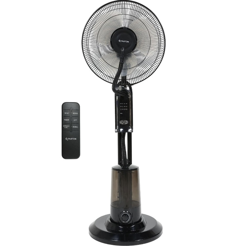 Ventilator cu umidificator Paxton, 75 W, 3 viteze, diametru 43 cm, rezervor apa 3.2 litri, oscilatie, timer, ultrasunete, negru, telecomanda, cu pulverizare apa, 125 cm inaltime, 1.65 m cablu, 7 kg