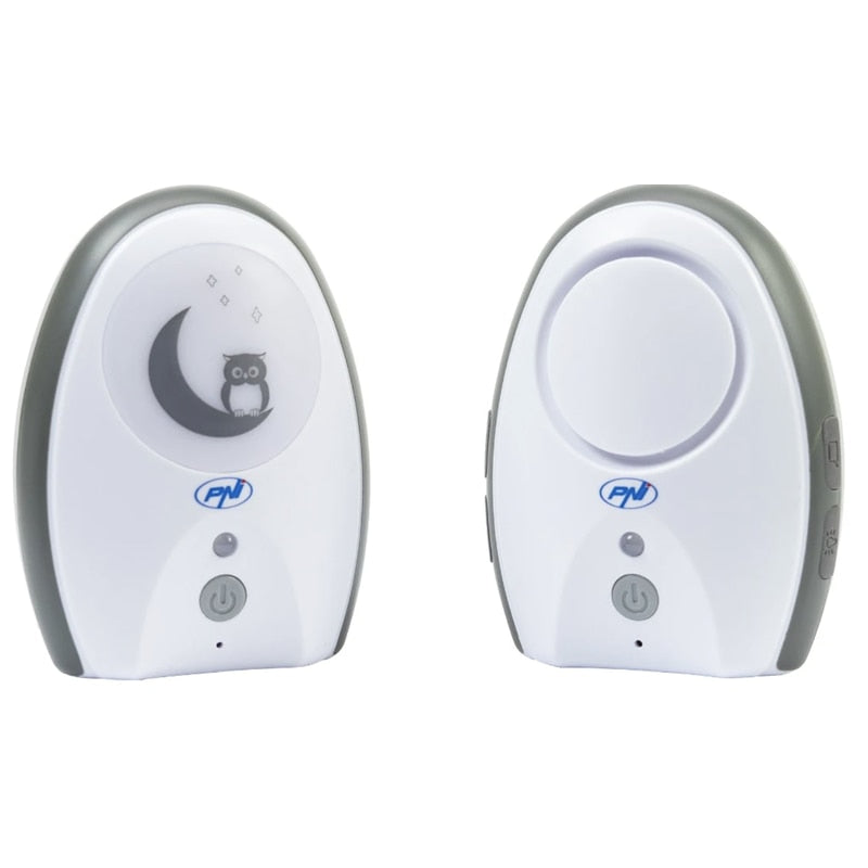 Audio baby monitor PNI, wireless, cu lampa de veghe, cu difuzor, functie VOX si Pager, sensibilitate microfon reglabila fara fir, include 6 baterii x AAA, din plastic, alb, receptor alimentare 230 V