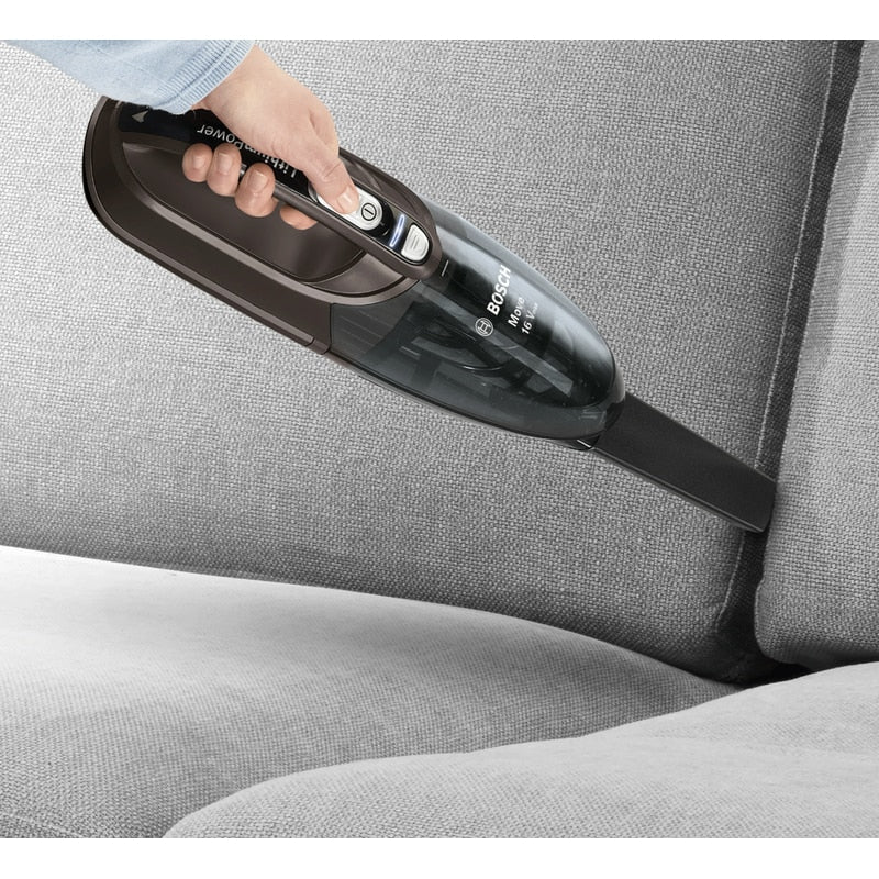 Aspirator fara sac Bosch, ciclonic, aspirare uscata, acumulator 14.4V, pentru uz casnic si auto, 40 min functionare continua, filtru lavabil, 0.4 litri, pentru colturi, 5 ore incarcare, 1.2 kg