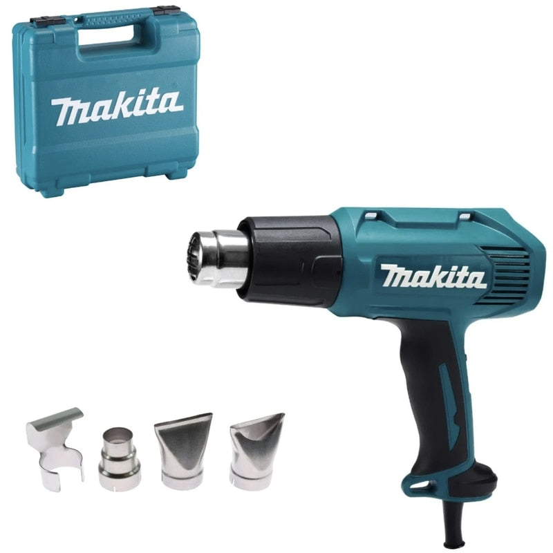 Suflanta / pistol cu aer cald, Makita, 1600 W, 2 trepte, cu valiza si 4 duze, pentru uscarea, indepartarea lacurilor vechi, aplicarea adezivilor, 0.56 kg, 230 V, cablu 2m, 350 - 500 grade Celsius