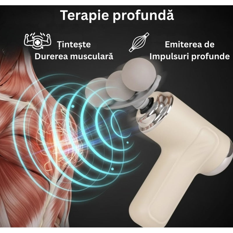 Aparat pentru Masaj Profesional Tip Pistol NETERRA, 9 in 1 Capete, gat, spate, umeri, brate, picioare, solduri, Motor Silentios si Puternic, Masaj Muscular, Relaxare, USB reincarcabil, portabil, Gri
