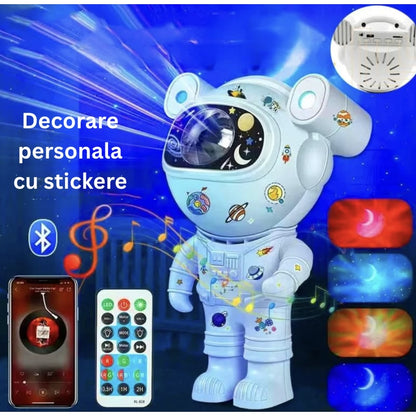 Proiectorul tip astronaut cu efect galaxie si stele, cadou pentru copii, Bluetooth, muzica, ideal pentru dormitor, atmosfera ambientala, reglabil 360, telecomanda, alimentare USB