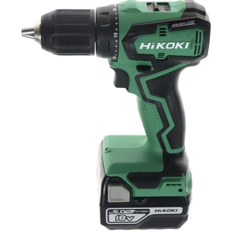 Masina de gaurit si insurubat, cu valiza si 2 acumulatori inclusi, profesional, 18V, 5 Ah, Hikoki, 1700 rpm, mandrina rapida, motor fara perii, 13 mm deschidere mandarina, cuplu 55Nm max, 1.4 kg