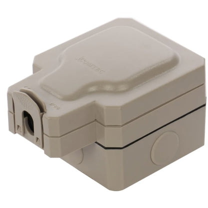 Priza simpla, aparent, cu capac, IP66, exterior, rezistent la ploaie, contact de protectie, material ignifugat, gri