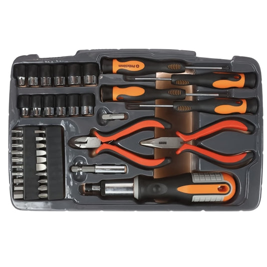 Set surubelnite cu clesti si 34 accesorii Holzer Profi, surubelnita cu clichet, surubelnite drepte, cleste cu varf ascutit sau tais inclinat, adaptor pentru biti, prelungitor magnetic