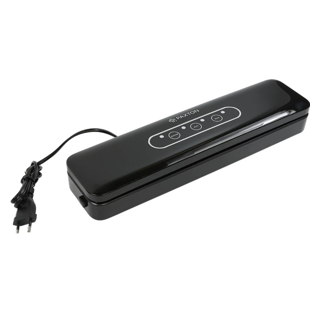 Aparat de vidat alimente Paxton, 80 W, 3 programe normal, soft, sigilare, negru, 0.8 kg, latime de lucru 30 cm, dimensiuni 37.6 x 9 x 5.8 cm, 230V