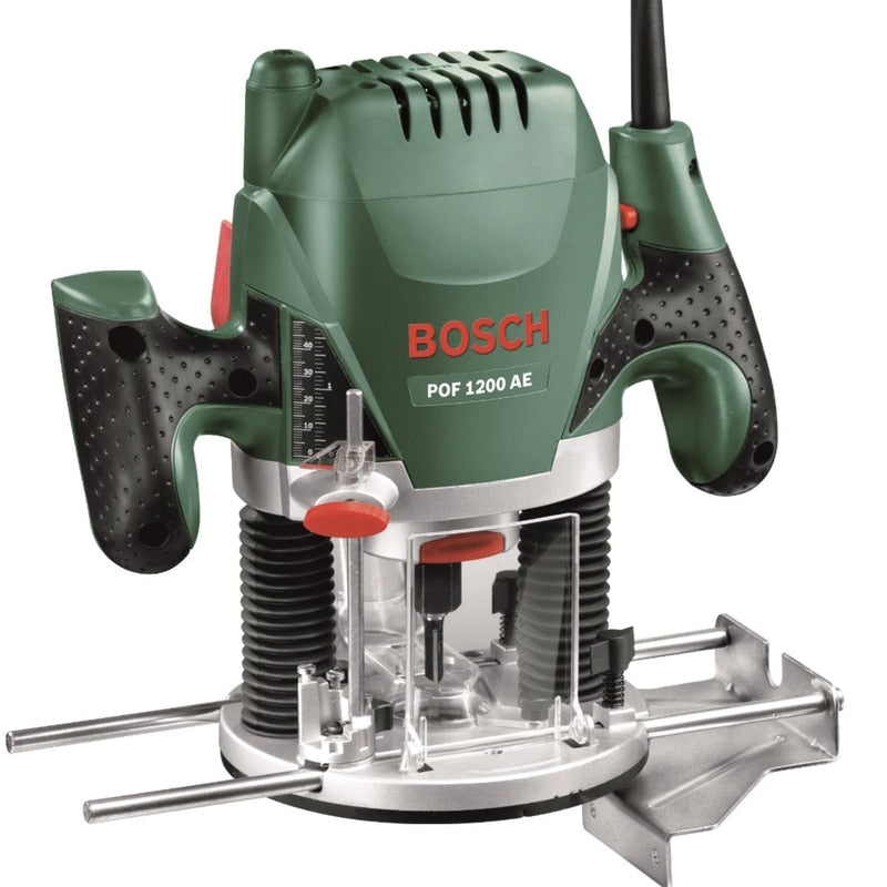 Freza electrica pentru lemn, Bosch POF, 1200 W, 28000 rpm, 55 mm, alimentare retea 230 V, 106 dB, 3.4 kg, include aparatoare transparenta si sistem de prindere accesorii, softgrip, design ergonomic