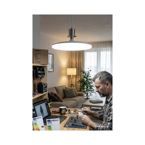 Bec LED Hoff rotund, E27, 36 W, 2900 lm, lumina rece, 6500 K, echivalent la 320W, durata medie de viata 25000 ore, unghi de 120°, pentru iluminarea spatiilor largi, temperatura –20 °C +50 °C