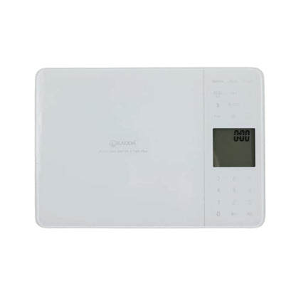 Cantar de bucatarie, Kadda, capacitate 5 kg, digital, ecran LCD, suprafata sticla securizata, functie Tara, memorare valori nutritionale, semnalizare supraincarcare, alb, grame lb, oz