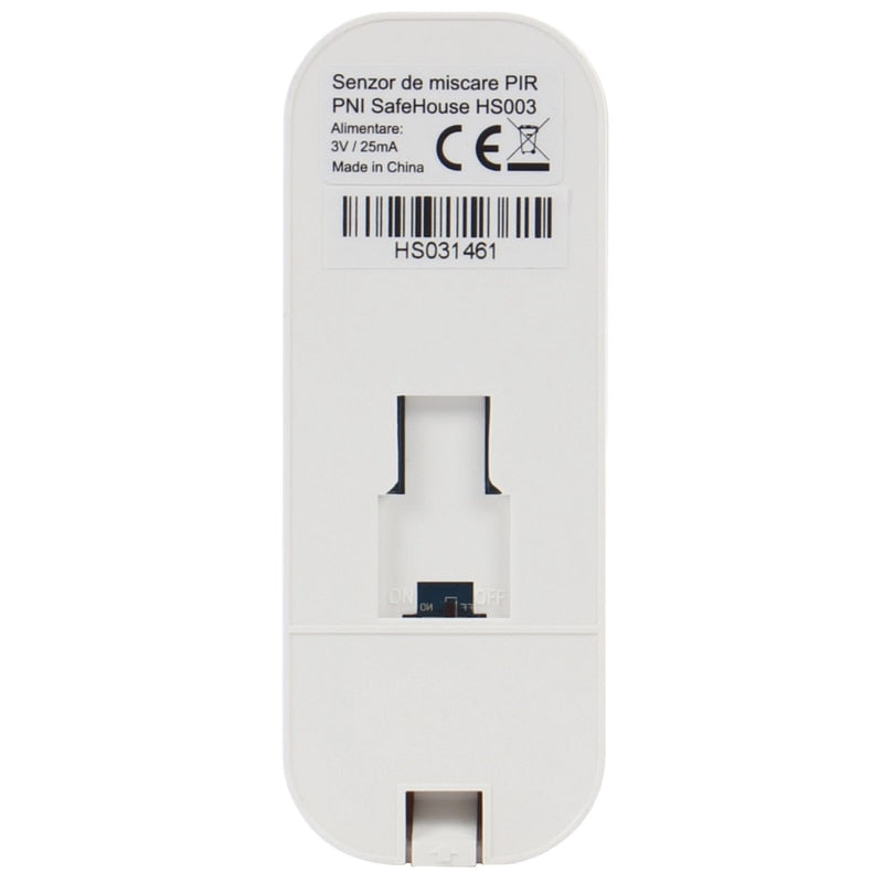 Senzor de miscare PIR fara fir, 12 m detectie miscare, montaj simplu, usor, LED baterie descarcata, LED alarma, Inaltime instalare 1.8 - 2.2 m, temperatura -26 +60 grade, 3V, 105 x 40 x 26 mm