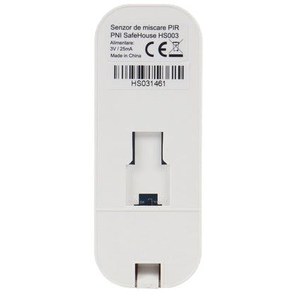 Senzor de miscare PIR fara fir, 12 m detectie miscare, montaj simplu, usor, LED baterie descarcata, LED alarma, Inaltime instalare 1.8 - 2.2 m, temperatura -26 +60 grade, 3V, 105 x 40 x 26 mm
