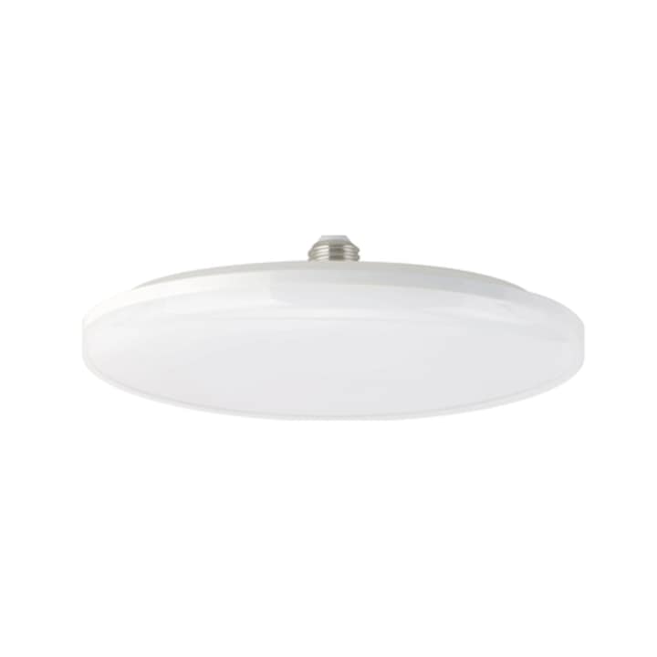 Bec LED Hoff rotund, E27, 18 W, 1600 lm, lumina rece, 6500 K, 230 V, durata medie de viata 25000 ore, unghi de 120°, pentru iluminarea spatiilor largi, temperatura –20 °C +50 °C