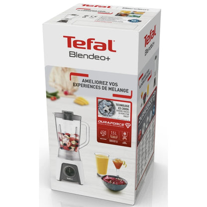 Blender Tefal, 450 W, 2 trepte viteza, 1.5 litri, viteza ajustabila, functie Pulse, antialunecare, bol gradat din plastic, functie zdrobire gheata, Smart Lock, alb, 1.51 kg, 230V, 1.8 m
