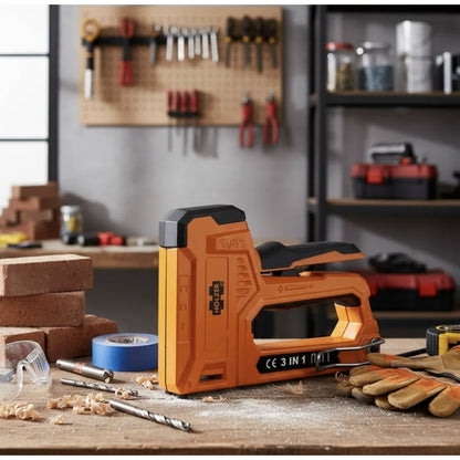 Capsator manual, Holzer, material metal, 3 in 1, pentru proiecte de bricolaj, tapiterie, fixarea foliilor, capse incluse, 0.8 kg, compatibil cu capse, cuie si alte tipuri uzuale de elemente de fixare