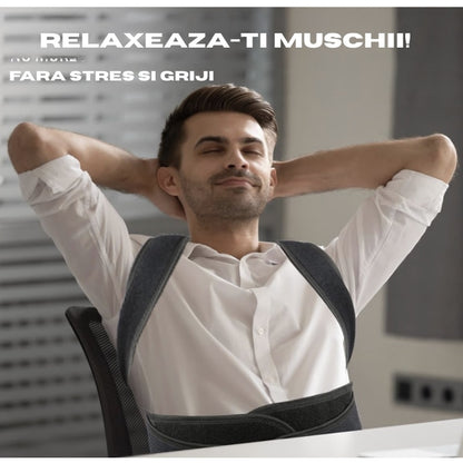 Corector de postura reglabil, dispozitiv ortopedic, pentru corectarea pozitiei spatelui, umerilor, coloanei, material respirabil, reduce durerile, pentru birou, munca, sub haine, NETERRA, marimea M