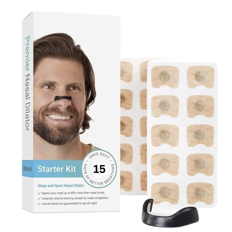 Clips nazal, Antisforait, Mareste Capacitatea Respiratorie, Ajuta cu Deviatia de Sept, 15 benzi magnetice, rezistent la apa, Marimi Diferite pentru Orice Tip de Nas, negru, brand NETERRA