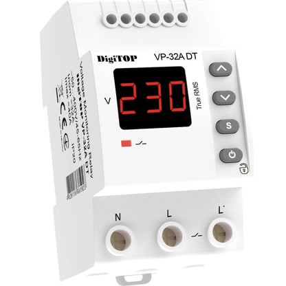 Releu protectie tensiune, DigiTOP, monofazat, 32 A, 1 secventa, 2P, 230 V, 90 x 52.5 x 68 mm, 2 poli, temperatura 0 - 50 grade, 120 - 270 V, montaj pe sina DIN, 35 mm, 40 A maxim