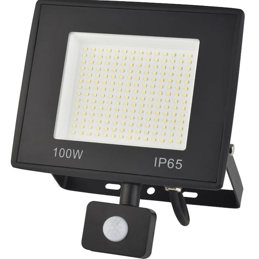 Proiector LED cu senzor de miscare Hoff, 100 W, 11000 lm, lumina rece, IP65, 6500K, 220V, 20.000 ore autonomie