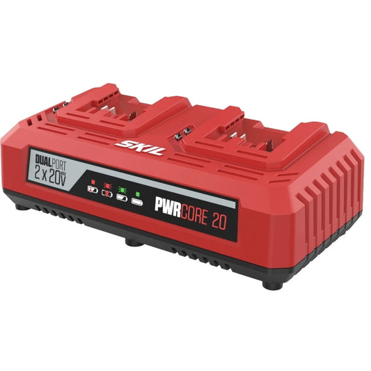 Incarcator dublu, Skil PWRCORE, 20 V, 2.4 A, profesional, 1.5 kg, reincarcare a 2 acumulatori simultan, incarca acumulatori 2.5 Ah in 75 min si 4 Ah in 2 ore