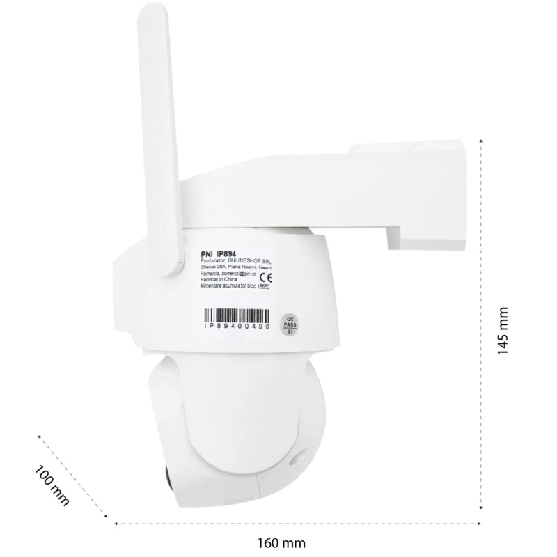 Camera de supraveghere smart, inteligenta PNI, 2MP si 2MP, Full HD, SIM 4G, IP66, panou solar 5.5 W, acumulator 8000 mAh, microfon, difuzor, Pan Tilt, alb, exterior