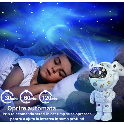 Proiectorul tip astronaut cu efect galaxie si stele, cadou pentru copii, Bluetooth, muzica, ideal pentru dormitor, atmosfera ambientala, reglabil 360, telecomanda, alimentare USB