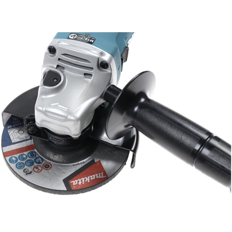 Polizor unghiular Makita, 720 W, turatie 11000 rpm, diametru disc 125 mm, profesional, include aparatoare, cheie splinturi, flansa de prindere, maner auxiliar, piulita pentru flansa, 1.8kg, 220V, M14