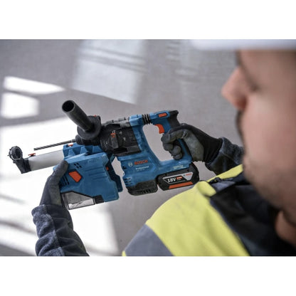 Set scule cu acumulator, Bosch Profesional, masina de gaurit si insurubat + polizor unghiular + ciocan rotopercutor, cu 2 acumulatori, 18 V, 5 Ah, cu 3 valize