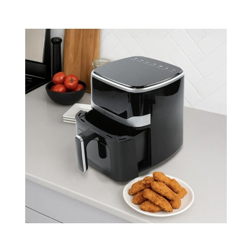 Friteuza cu aer cald, airfryer, Paxton, 1400 W, 5 litri, lumina interioara, timer, afisaj digital tactil, termostat reglabil, interval temperatura 80 la 200 grade, 7 programe, negru