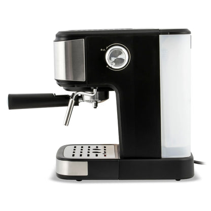 Espressor cafea Zass, cafea macinata, 20 bar, 850 W, capacitate 1.5 litri, panou de control cu 4 butoane iluminate, buton rotativ pentru controlul gradului de spumare, argintiu + negru, 76 dB