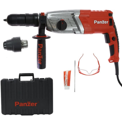 Ciocan rotopercutor Panzer, 1100 W, cu cablu, 1300 rpm, SDS-plus, cu valiza, mandrina rapida si ochelari de protectie, 3, 4 J, numar percutii 4900 bpm, functie daltuire, gaurire cu / fara percutie