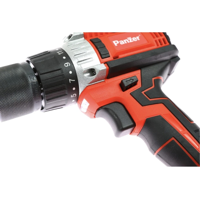 Masina de gaurit si insurubat, cu 1 acumulator, 18 V, 2 Ah, Panzer, 1600 rpm, mandrina rapida, motor fara perii, cu valiza, 13 mm mandarina, 1 incarcator, 1 valiza transport, usor de depozitat, carat