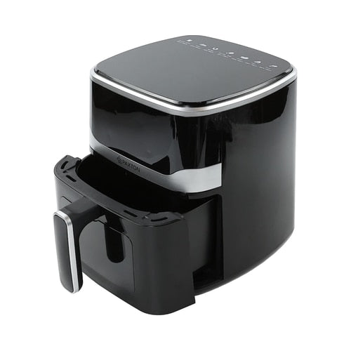 Friteuza cu aer cald, airfryer, Paxton, 1400 W, 5 litri, lumina interioara, timer, afisaj digital tactil, termostat reglabil, interval temperatura 80 la 200 grade, 7 programe, negru