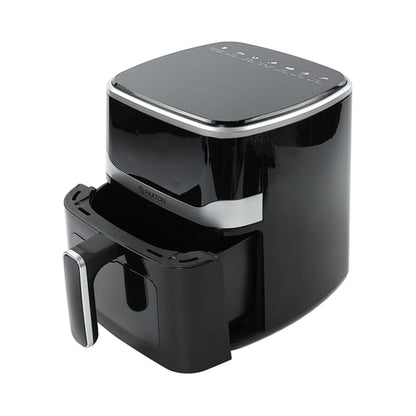 Friteuza cu aer cald, airfryer, Paxton, 1400 W, 5 litri, lumina interioara, timer, afisaj digital tactil, termostat reglabil, interval temperatura 80 la 200 grade, 7 programe, negru