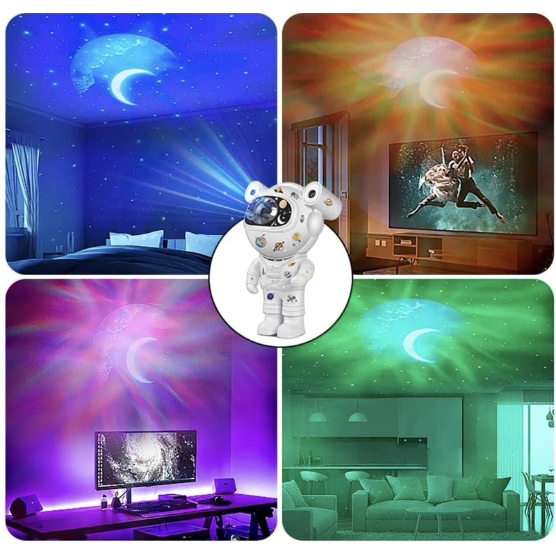 Proiectorul tip astronaut cu efect galaxie si stele, cadou pentru copii, Bluetooth, muzica, ideal pentru dormitor, atmosfera ambientala, reglabil 360, telecomanda, alimentare USB