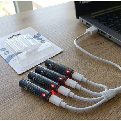 Acumulator AA, 1733 mAh, Li-ion, cablu USB-C inclus, 4 bucati, curent iesire 90mAh, 1.5 V, R6, randament 95%, Temperatura de functionare: 0 ~ +40 °C, albastru