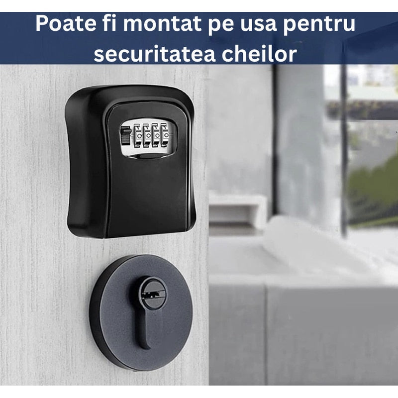 Cutie pentru Chei, NETERRA, montaj pe perete, Aliaj de Aluminiu, cu Cod Mecanic din 4 Cifre, spatiu generos, Impermeabila, IP 44, protectie exterior, 11, 5 × 9, 5 × 4 cm, Negru gri