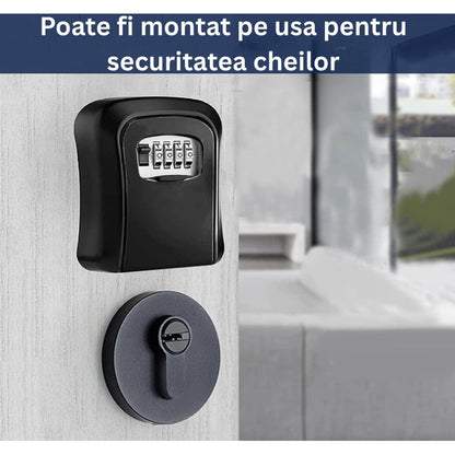 Cutie pentru Chei, NETERRA, montaj pe perete, Aliaj de Aluminiu, cu Cod Mecanic din 4 Cifre, spatiu generos, Impermeabila, IP 44, protectie exterior, 11, 5 × 9, 5 × 4 cm, Negru gri