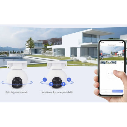 Camera de supraveghere smart / inteligenta EZVIZ, 3 x 4MP, 2K+, 2560×1440, microfon, difuzor, Pan/Tilt, IR 30m, alb, exterior IP67, -30 ~50 °C, aplicatie telefon, max 512GB, comunicare bidirectionala