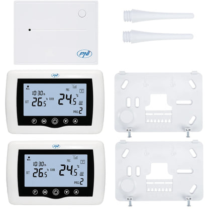 Termostat de ambient pentru centrala, wireless, PNI, inteligent, Wi-Fi, 100 m, programabil, afisaj digital, protectie inghet, IP30, alb, control 5 - 35 grade, acuratete 0.1 grade, 230V, 4 programe