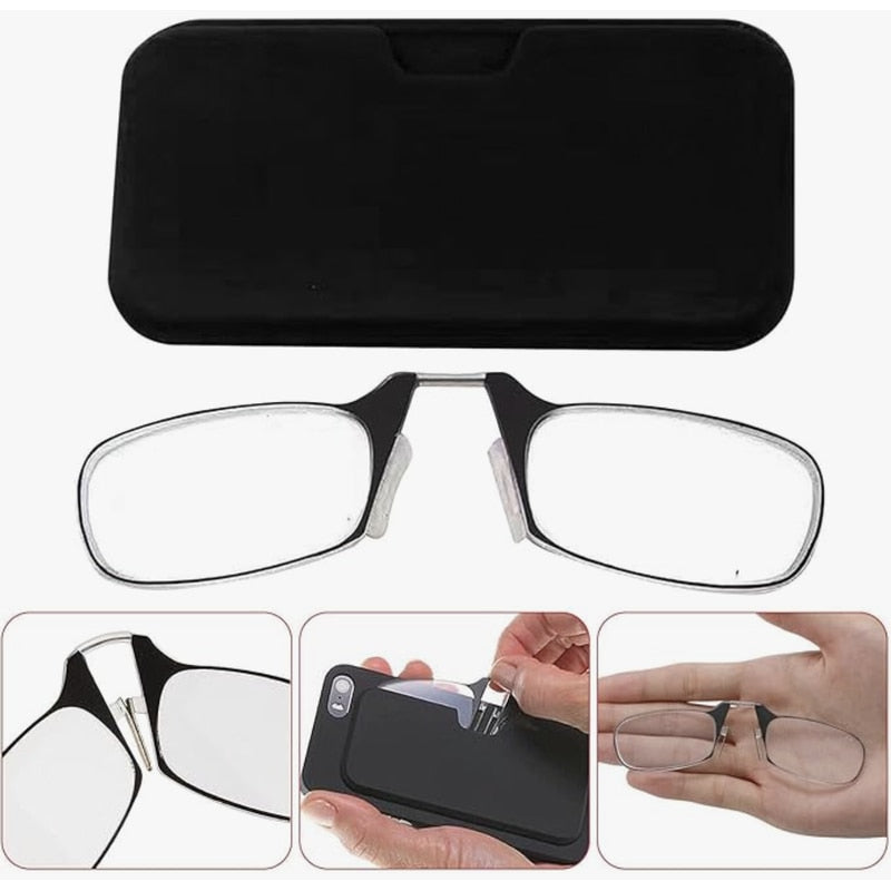 Ochelarii de citit fara brate / rame, solutie moderna, compacta, portabili, citit rapid oriunde te afli, fixare direct pe nas, negru, lipit pe spatele telefonului, calitate superioara, brand NETERRA