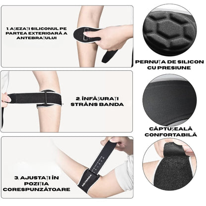 Suport tip Orteza pentru cot reglabila, accesoriu medical pentru ameliorarea durerilor cauzate de dureri la tenis, sala, efort fizic, marime universala, NETERRA, pentru epicondilita