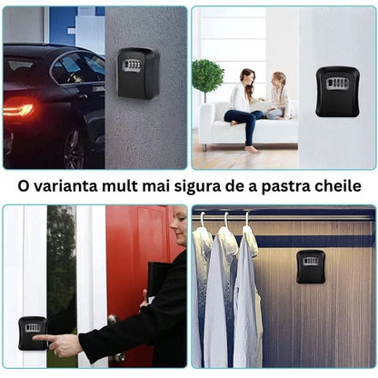 Cutie pentru Chei, NETERRA, montaj pe perete, Aliaj de Aluminiu, cu Cod Mecanic din 4 Cifre, spatiu generos, Impermeabila, IP 44, protectie exterior, 11, 5 × 9, 5 × 4 cm, Negru gri