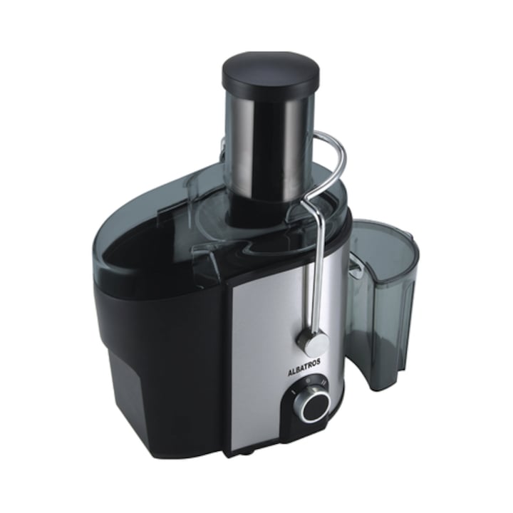 Storcator de fructe si legume Albatros 1000, 1000 W, 2 viteze, recipient pulpa 1.6 l, recipient suc 0.75 l, accesoriu impingere, negru cu argintiu