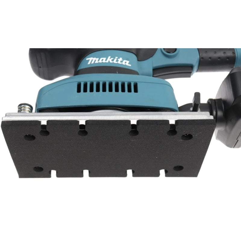 Slefuitor cu vibratii, Makita, 190 W cu 9 panze abrazive pentru metal, lemn, 1.6 kg, 72 dB, profesional, 230 V, 11000 vibratii pe minut, cu sac de colectarea prafului, maner cauciucat moale