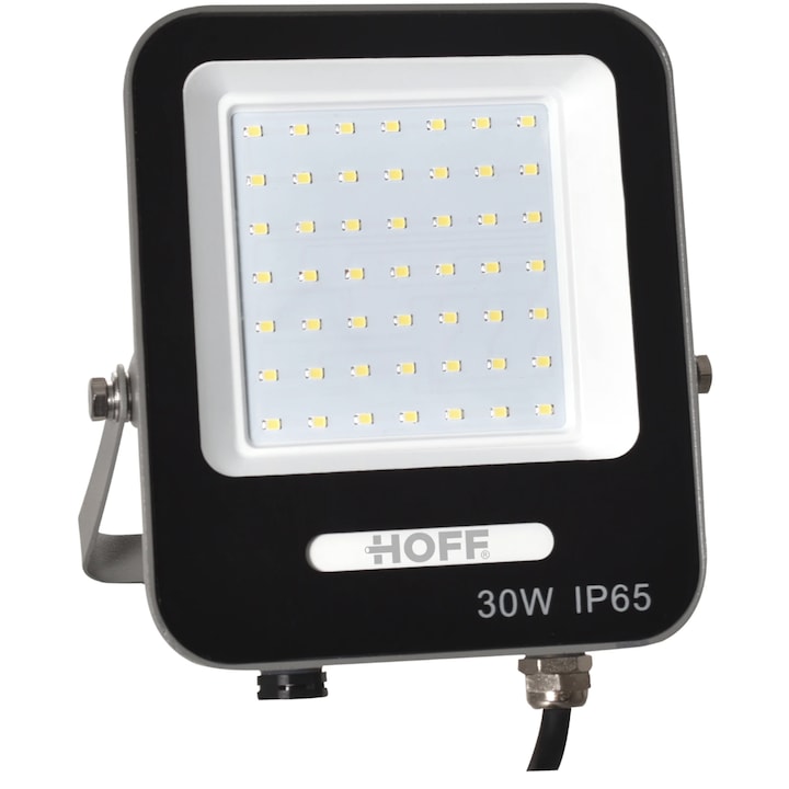 Proiector LED Hoff, 30 W, 3000 lm, lumina rece, 6500K, protectie la praf si umiditate IP65, 230V, 20.000 ore durata viata medie
