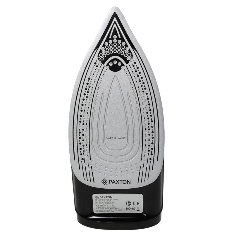 Fier de calcat, Paxton, 3050 W, talpa ceramica, 0.35 litri, 45 g/min, anti-picurare, anti-calcar, auto-curatare, Termostat reglabil, oprire automata, negru + turcoaz, cablu 1.9 m, 1.4 kg