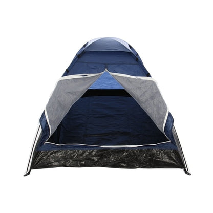 Cort camping 2 persoane, poliester, 200 x 140 x 100 cm, iesiri in weekend, albastru si alb, 1.3 kg