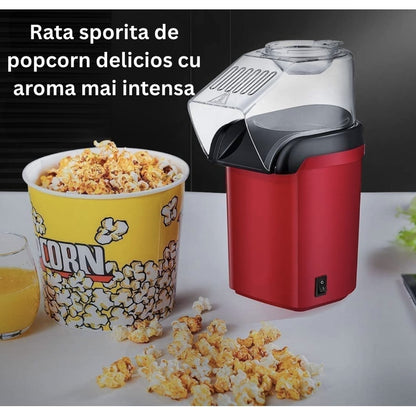 Aparat cu Aer Cald de facut Popcorn NETERRA, Gata in max. 3 min, prepararea rapida si sanatoasa, 1200W, Recipient dozator Boabe detasabil, cupa pus boabe, fara ulei, portabil, usor de depozitat, Rosu