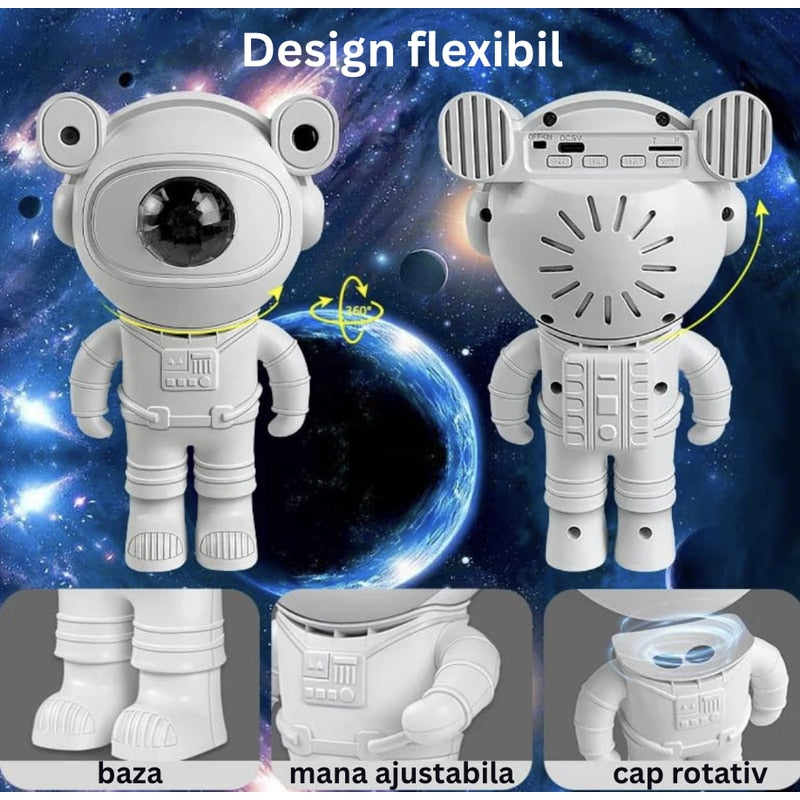 Proiectorul tip astronaut cu efect galaxie si stele, cadou pentru copii, Bluetooth, muzica, ideal pentru dormitor, atmosfera ambientala, reglabil 360, telecomanda, alimentare USB