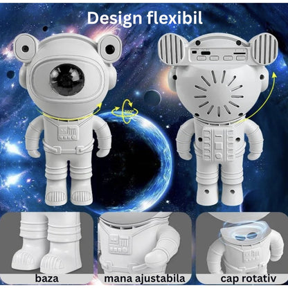 Proiectorul tip astronaut cu efect galaxie si stele, cadou pentru copii, Bluetooth, muzica, ideal pentru dormitor, atmosfera ambientala, reglabil 360, telecomanda, alimentare USB